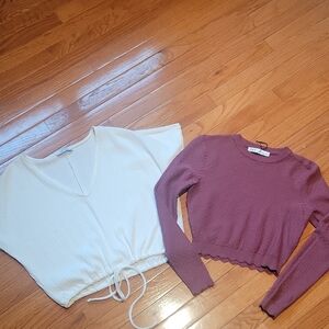 White and Mauve Sweater Set